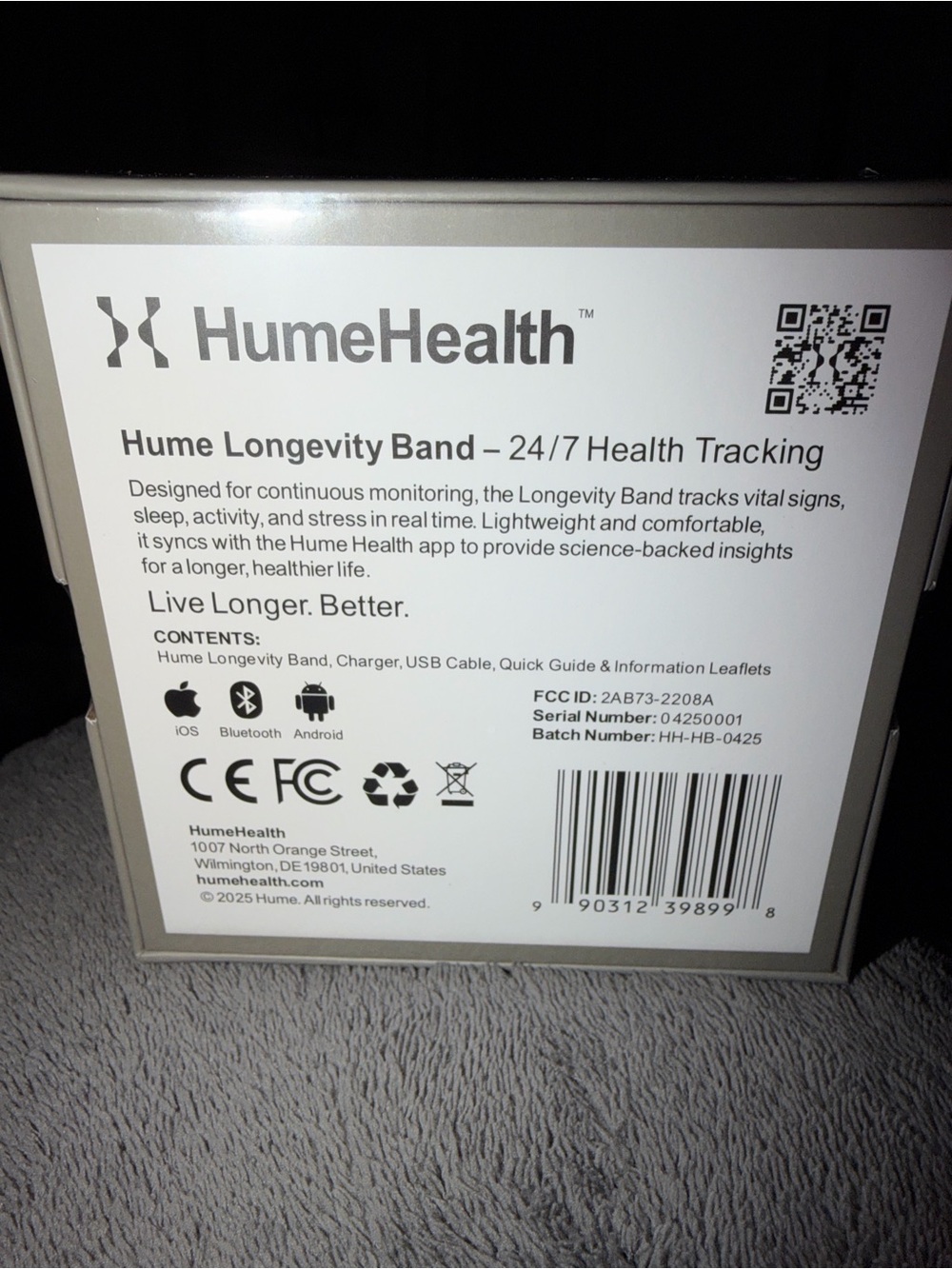 HumeHealth Longevity Band
24/7 Health Tracking - Picture 3 of 3